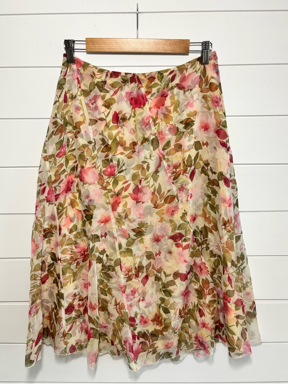 Talbots Floral A-Line Silk Midi Skirt in Pink and Green Size 10